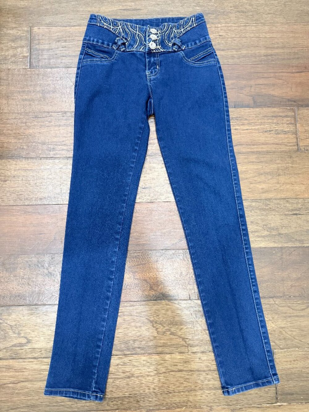Diva Star Y2K McBling Rhinestone Stretch Skinny Jeans Size 5 Dark Wash